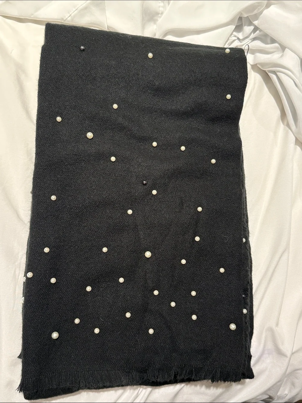 Zara Black Pearl-Embellished Scarf
